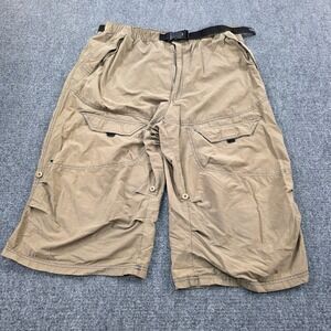Airwalk Mens‎ 4L Khaki Tan Cargo Shorts Leg Ties Elastic Waist Belted Y2K